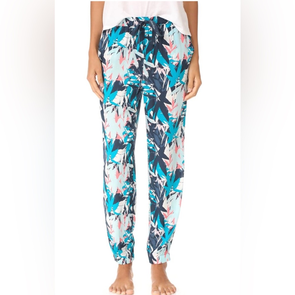 Calvin Klein Tropical Leaf Print Jogger Pants in Navy, Teal & Pink